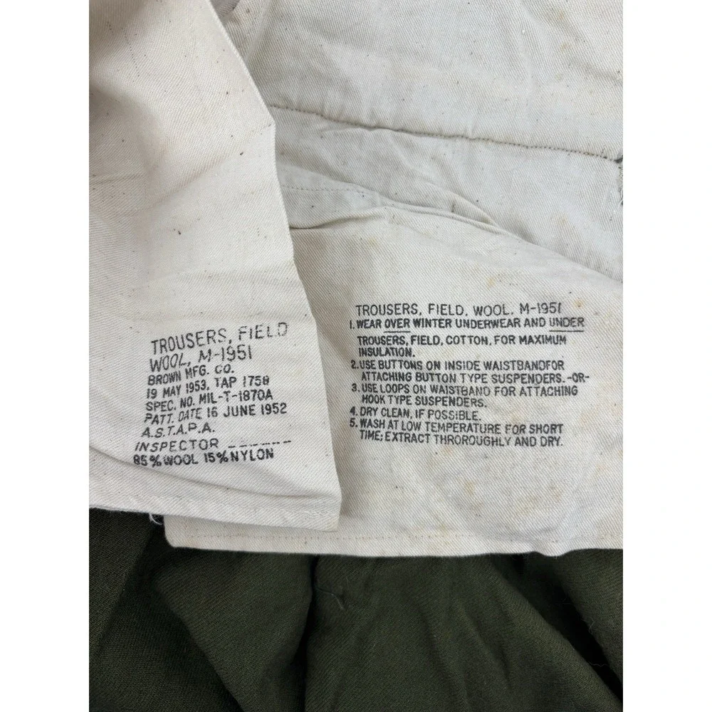 US Army M-1951 Field Wool Trousers Green Korean War Military Pants Medium Reg